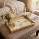 Diwali Gold Paisley Floral Tray on White - Gold Frame - Minti Home - MintiHome