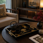 Japanese Gold Crane Decorative Tray with Black and Gold Design - MintiHome