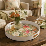 Hummingbird Lily Hibiscus Floral Decorative Tray with Gold Trim - MintiHome