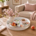 White Gold Peach Blossom and Peach Fruit Watercolor Floral Tray - MintiHome