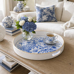White Gold Blue and White Chinoiserie Peony Decorative Tray - MintiHome