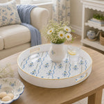 White Gold Blue Ribbon Bow Decorative Tray with Forget-Me-Nots - MintiHome