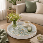 White Daisy Wildflower Meadow Decorative Tray with Gold Trim - MintiHome