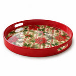 Red Stripe Poinsettia Holly Christmas Plastic Serving Tray - MintiHome