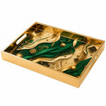 Royal Gold Glass Serving Tray – Green Silk Ribbons - MintiHome