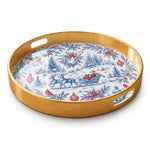 Santa Sleigh Winter Village Christmas Decorative Tray Gold Trim - MintiHome