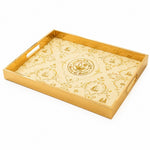 State of Qatar Glass Serving Tray – Gold Scrollwork Crest - MintiHome