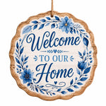 Welcome To Our Home MDF Wood Hanging Wall Decor – Blue Floral - MintiHome