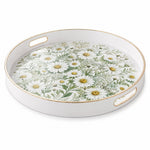 White Daisy Wildflower Meadow Decorative Tray with Gold Trim - MintiHome