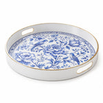 White Gold Blue Porcelain Floral Tray with Birds Chinoiserie Art - MintiHome