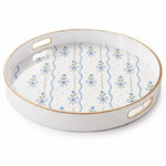 White Gold Blue Ribbon Bow Decorative Tray with Forget-Me-Nots - MintiHome