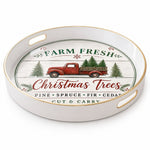 White Gold Farm Fresh Christmas Tree Tray Vintage Red Truck Design - MintiHome