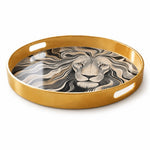 White Gold Stylized Lion Face Decorative Tray Modern Boho Animal - MintiHome