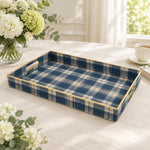 Daily Decorative Plastic Serving Tray – Navy Tartan Check full-print plastic serving tray shown in a product view.