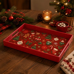 Christmas Plaid Red Plastic Serving Tray - Round and Rectangular - MintiHome