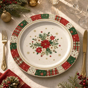Christmas Charger Plate with Plaid Rim – Poinsettia Center - MintiHome