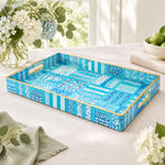 Daily Decorative Plastic Serving Tray – Aqua Mosaic Patchwork full-print plastic serving tray shown in a product view.