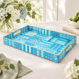 Daily Decorative Plastic Serving Tray – Aqua Mosaic Patchwork full-print plastic serving tray shown in a product view.