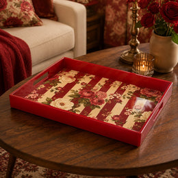 Red Plaid Peony Floral Plastic Serving Tray – Vintage Folk - MintiHome