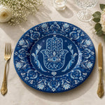 Navy Blue Hamsa Hand Evil Eye Ramadan Decorative Charger Plate - MintiHome