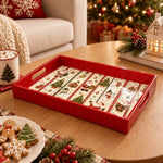 Red Frame Santa and Tree Stripe Christmas Plastic Serving Tray - MintiHome