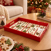 Red Frame Santa and Tree Stripe Christmas Plastic Serving Tray - MintiHome
