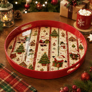 Red Frame Santa and Tree Stripe Christmas Plastic Serving Tray - MintiHome