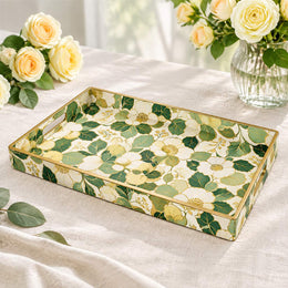 Cream Yellow Bloom Floral Plastic Serving Tray – Full Print - MintiHome