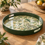 Ramadan & Eid al-Fitr Plastic Serving Tray – Jungle Toile Menagerie plastic serving tray shown in a round product view.