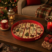 Red Frame Santa and Tree Stripe Christmas Plastic Serving Tray - MintiHome