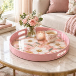 Valentine's Day Plastic Serving Tray – Blush Blossom Garden plastic serving tray shown in a round styled scene.