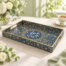 Ramadan Decorative Plastic Serving Tray – Calligraphy Medallion Vines full-print plastic serving tray shown in a product view.