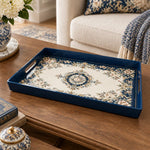 Ramadan & Eid al-Fitr Plastic Serving Tray – Navy Floral Medallion plastic serving tray shown in a rectangular product view.