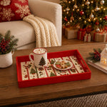 Red Frame Santa and Tree Stripe Christmas Plastic Serving Tray - MintiHome