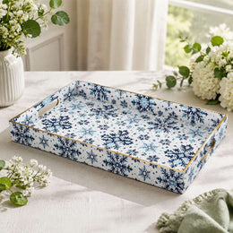 Blue Snowflake Christmas Plastic Tray – Full Print Border - MintiHome