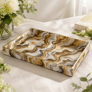 New Year Marble Plastic Tray – Black Brown Gold Swirl - MintiHome