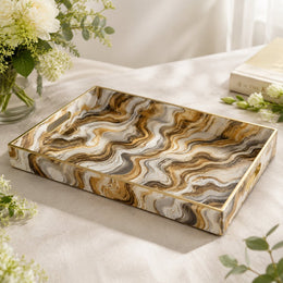 New Year Marble Plastic Tray – Black Brown Gold Swirl - MintiHome