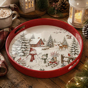 Christmas Snowy Village Serving Tray - Red Winter Scene - MintiHome