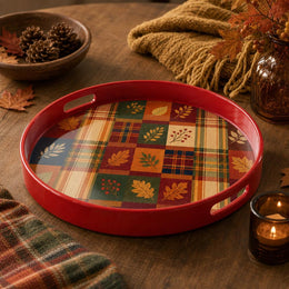 Thanksgiving Plaid Serving Tray – Maple Leaf Holiday Design - MintiHome