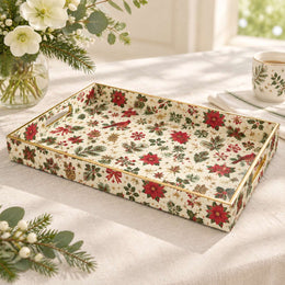 Christmas Decorative Plastic Serving Tray – Cardinal Poinsettia full-print plastic serving tray shown in a product view.