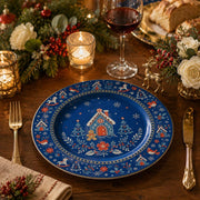 Blue Christmas Charger Plate – Gingerbread House & Robin - MintiHome