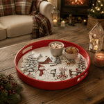 Christmas Snowy Village Serving Tray - Red Winter Scene - MintiHome
