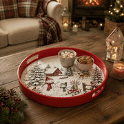 Christmas Snowy Village Serving Tray - Red Winter Scene - MintiHome