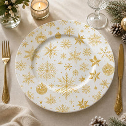 Christmas Gold Snowflake Charger Plate - White Elegant - MintiHome