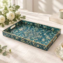 Ramadan Decorative Plastic Serving Tray – Teal Concentric Mandala full-print plastic serving tray shown in a product view.