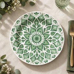 Ramadan Decorative Charger Plate – Sage Mandala Damask full-print plastic serving tray shown in a product view.