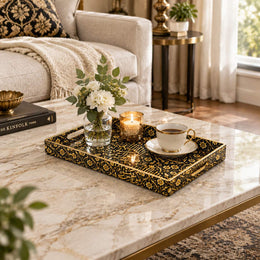 Ramadan Decorative Plastic Serving Tray – Midnight Gold Calligraphy - MintiHome