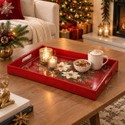 Christmas Decorative Serving Tray – Ivory Poinsettia Bloom plastic serving tray shown in a rectangular styled scene.