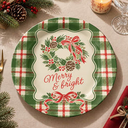 Christmas Decorative Charger Plate – Green Plaid Wreath - MintiHome