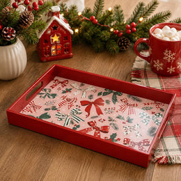 Red Plaid Bow Christmas Plastic Serving Tray – 40x26 - MintiHome